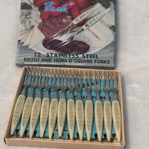 Set Of 12 Stainless Steel Little Fork Relish Hor D’oeurve Forks With Original